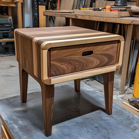 Solid Wood Bedside Table with Drawer