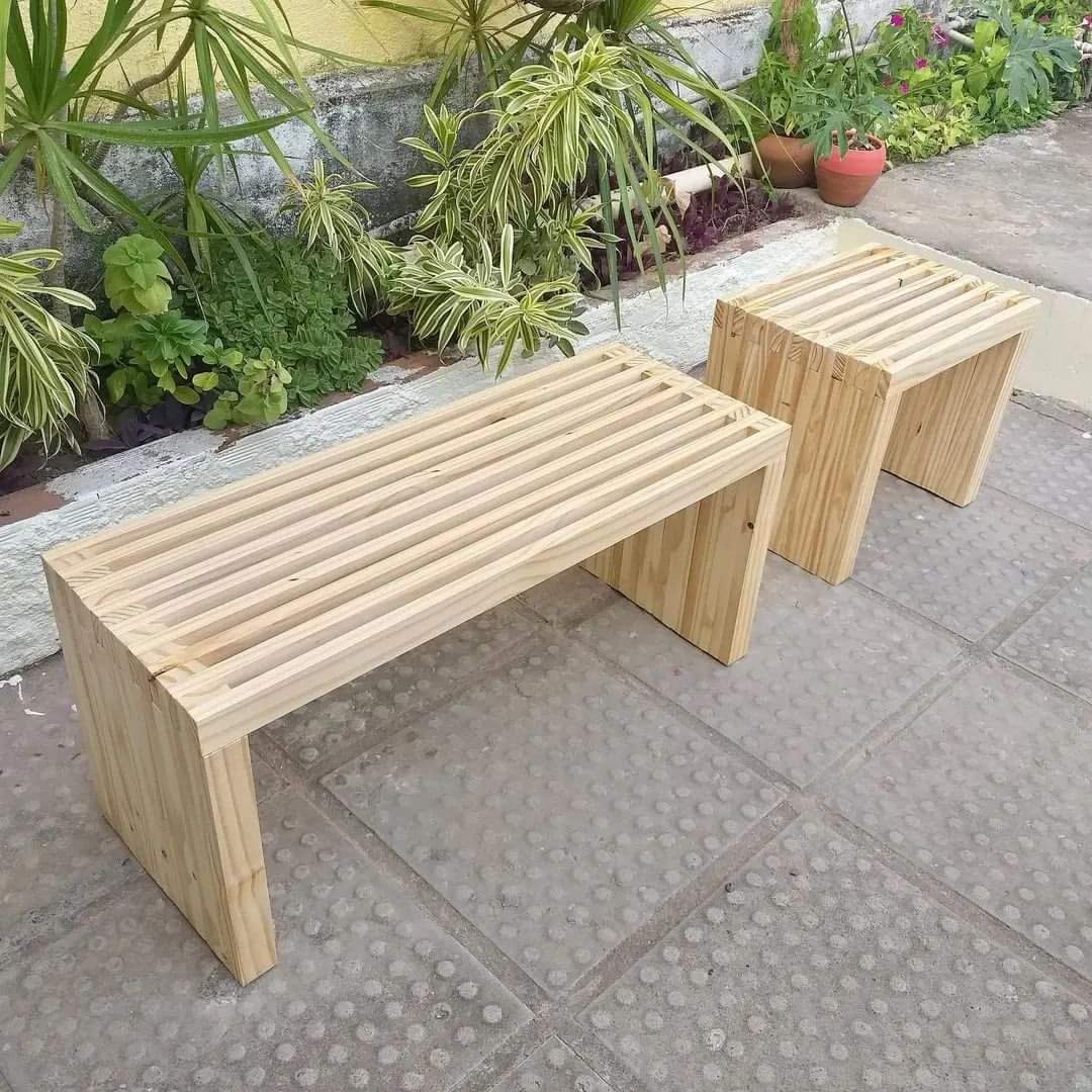 Minimal Slatted Wooden Bench