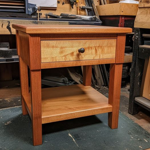 Solid Wood Bedside Table with Drawer