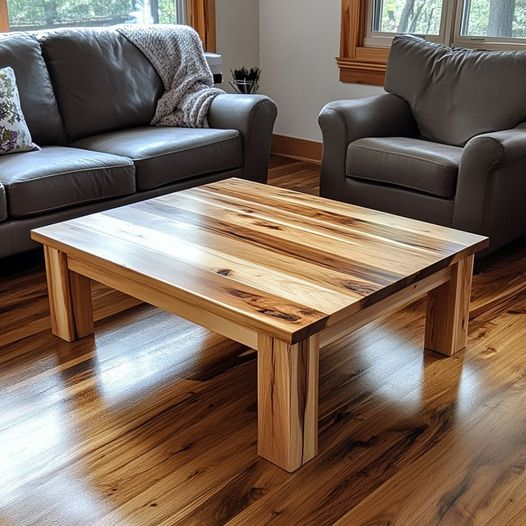 Solid Wood Coffee Table with Thick Legs