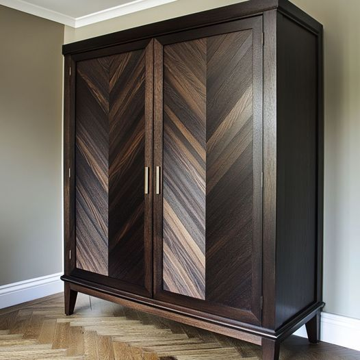 Chevron Pattern Wooden Wardrobe Cabinet