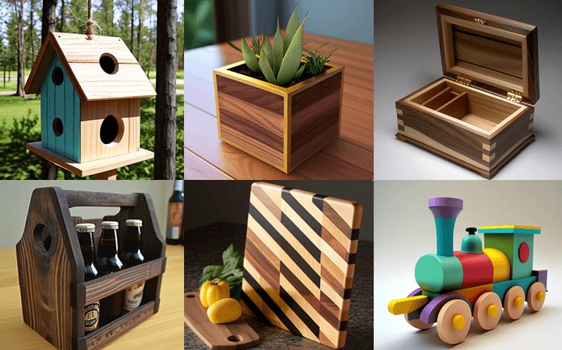 Small Wood Projects (Collage of 6 Items)