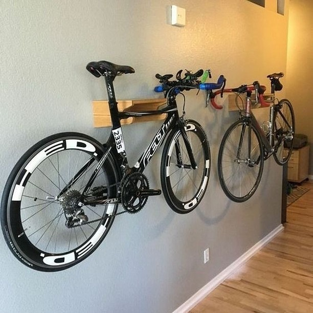 Wall-Mounted Wooden Bike Rack (Shelf Style)
